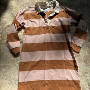 Old Navy Polo dress Brown Pink wide Stripes preppy gilmorecore game day football